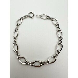 Vintage 925 Signed Sterling Silver Plain Curved Oval Link Chain Bracelet 7”